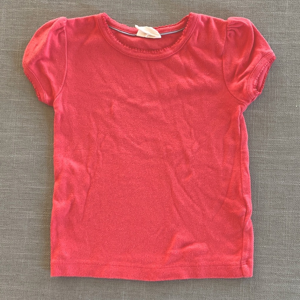 Mini Boden Washed Red Pointelle T-Shirt